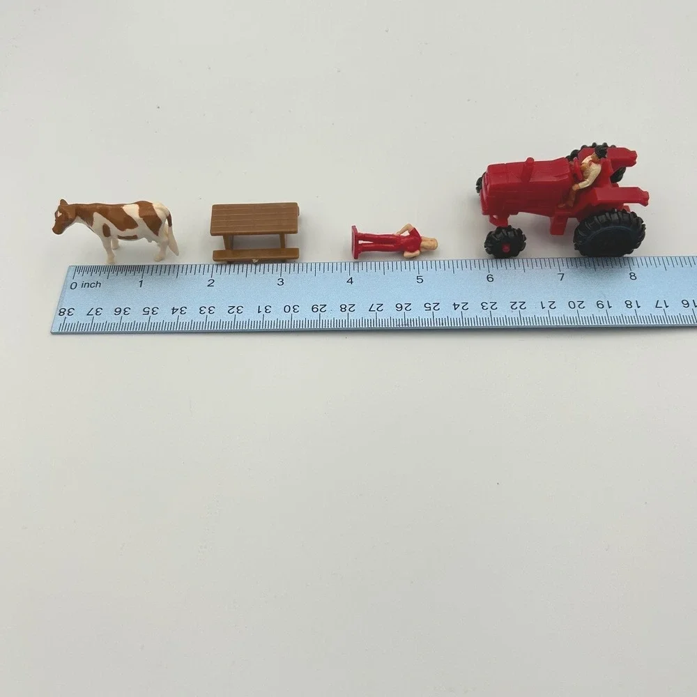 Vintage Miniature Farm Playset Lot Red Tractor Animals Fencing Treehouse Figures